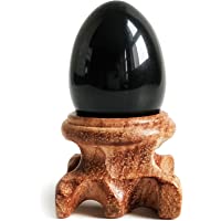 Esfera de huevo de obsidiana negra con soporte de madera para curación- meditación- equilibrio de chakras y decoración…